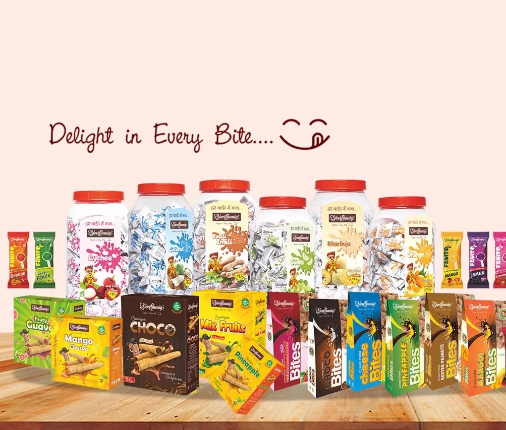 Sweetannia counter jars, wafer boxes, Bites packs and Fruito sticks